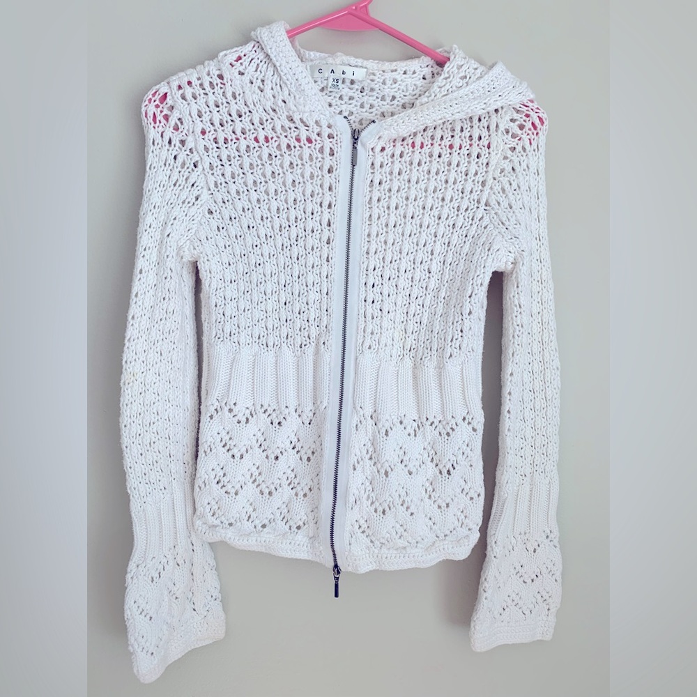 CAbi White Crochet Hoodie Jacket